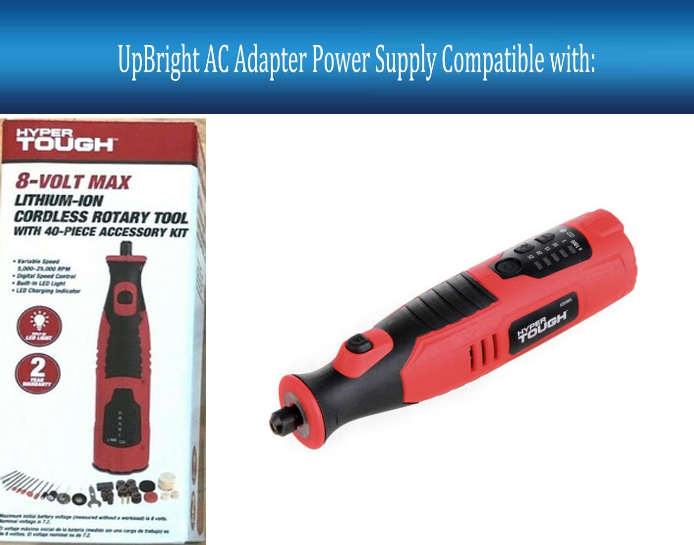 UpBright 9V AC Adapter Compatible with Hyper Tough AQ85000G 8 Volt Lithium-Ion 8V DC Li-Ion Battery HyperTough Cordless Rotary Tool EOBAR Power