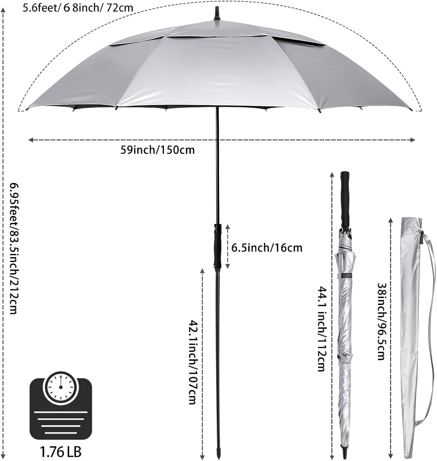 G4Free UV Golf Beach Umbrella 68”Auto Open Extra Large Sun Shade Umbrellas