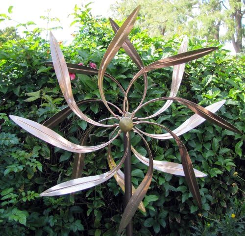 Kinetic Copper Wind Sculpture, Dual Spinner Dancing Willow Leaves