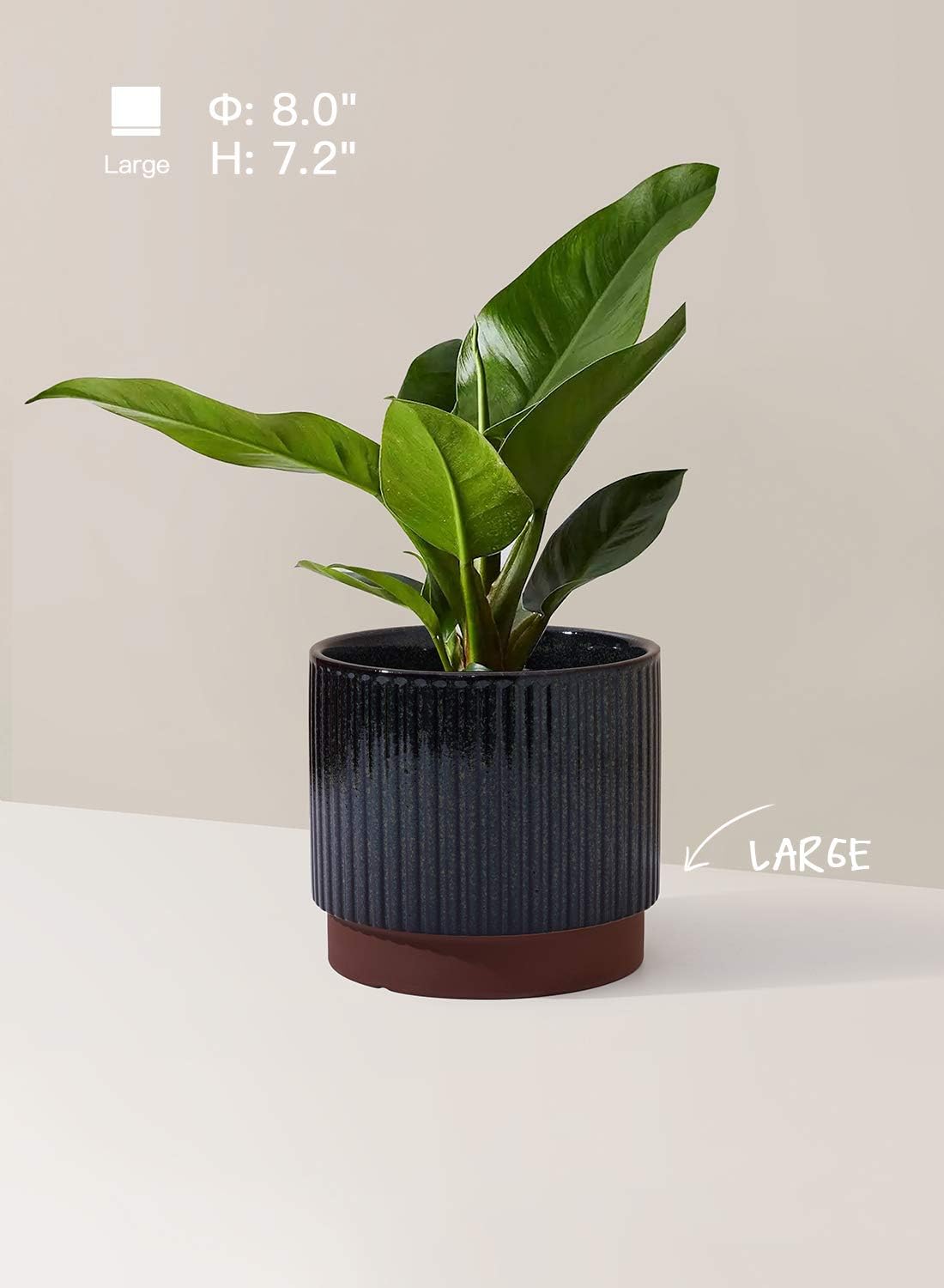 LE TAUCI Ceramic Plant Pots with Drainage Holes, Set of 3, 8+6.7+5.5 Inch Stripe Garden Planter Pots for Outdoor Indoor Plants Flower