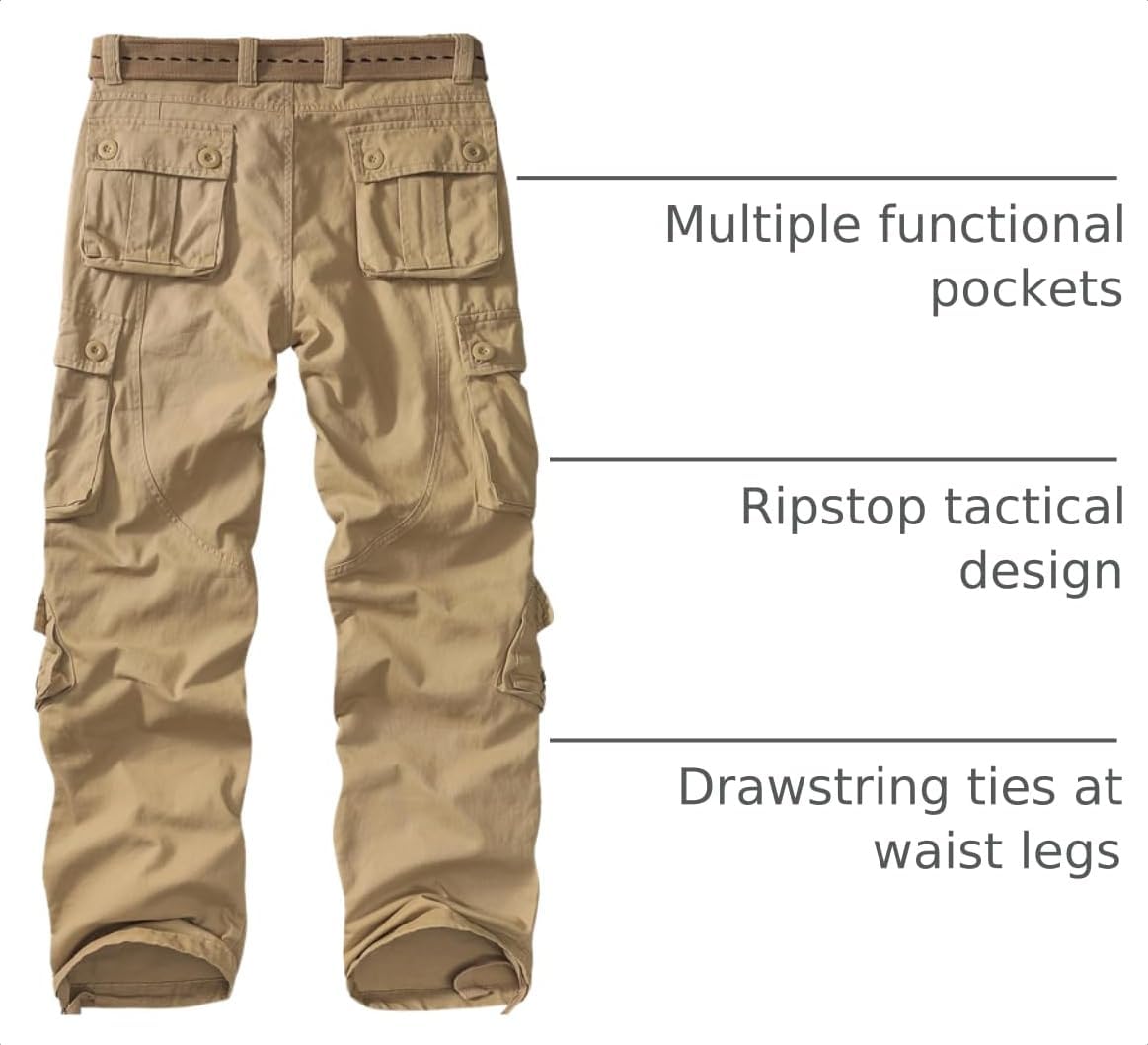 Mens Cargo Pants Camo Work Tactical Rip Stop BDU Casual Army Military Pants | 100% Cotton,Wear Resistant,Breathable,Sweat-absorbent,Men's Wild Cargo Pants with 8 Pockets,Relaxed Loose Fit Hiking Pants