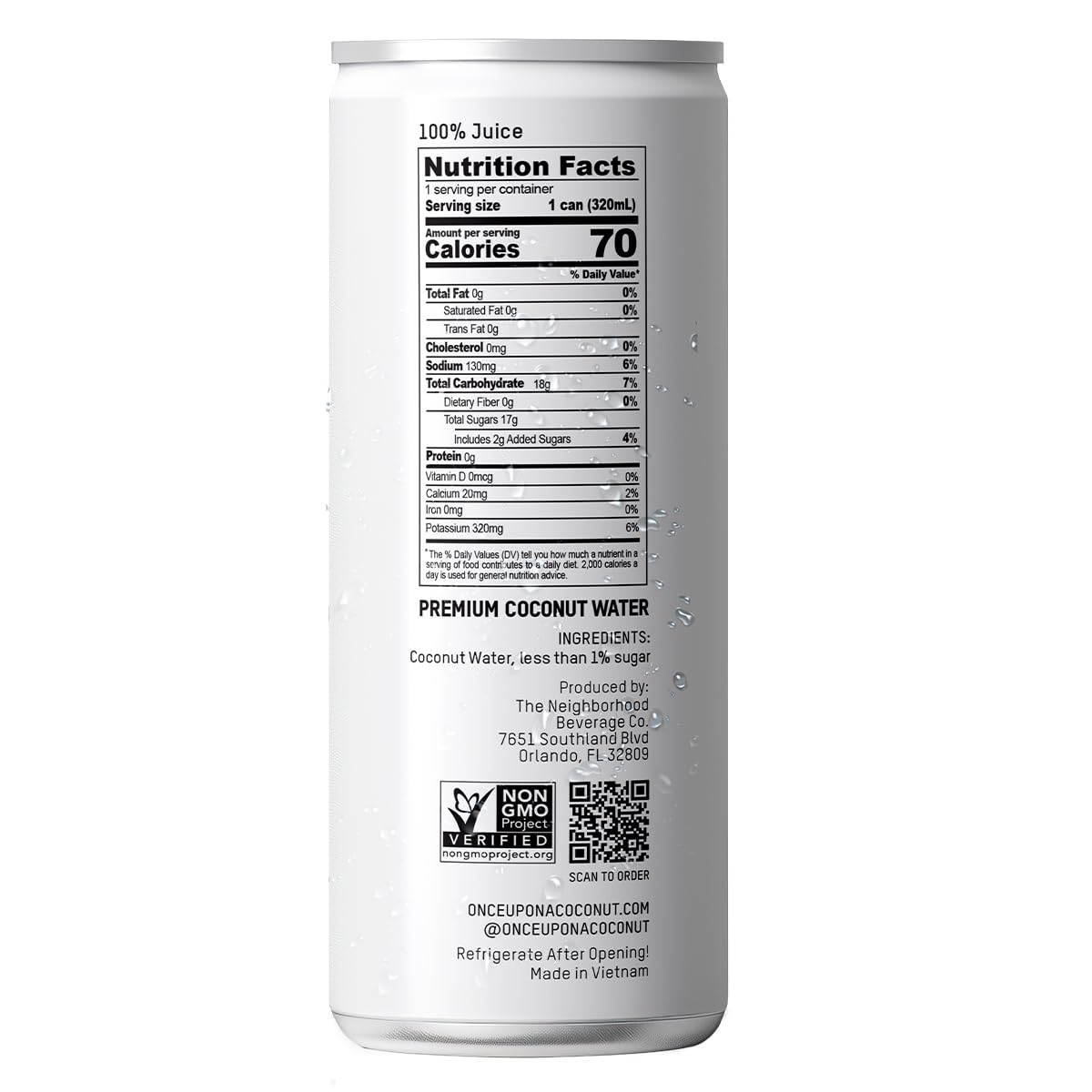 Once Upon a Coconut Premium Coconut Water - Low Calorie All-Natural Drink with Electrolytes - Non-GMO - Gluten-Free - 10.8 Fl Oz (Pack of 12)