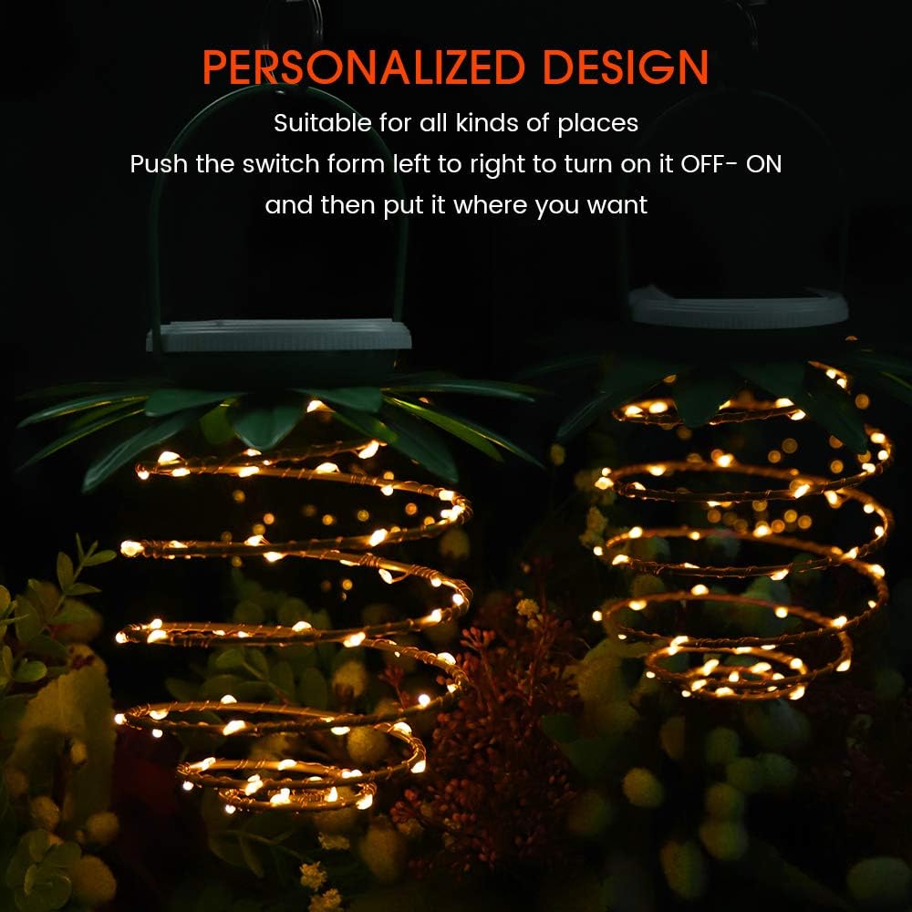 2 Pack Pineapple Solar Lights Outdoor Waterproof Garden Hanging Lamp 60 LED Dusk to Dawn Sensor Solar Lantern Lamp for Patio Yard Pathway Porch