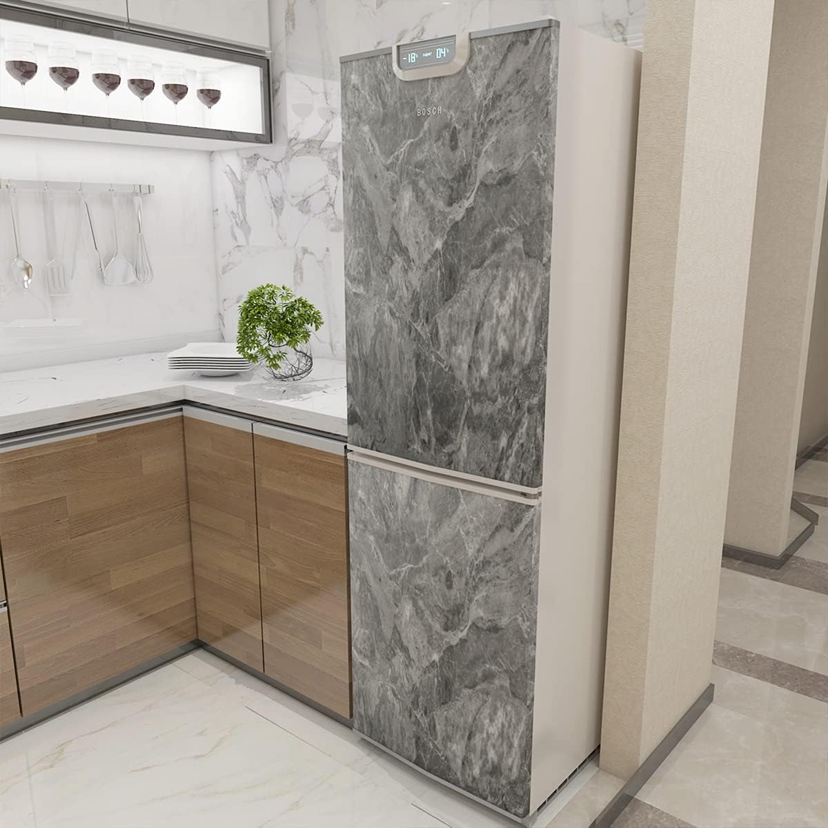 48x197inch Extra Wide Grey Marble Wallpaper Peel Stick Matte Thick Waterproof Adhesive Furniture Sticker Dark Gray Granite Textured Countertop Contact Paper Vinyl Wall Sticker for Bedroom Living Room