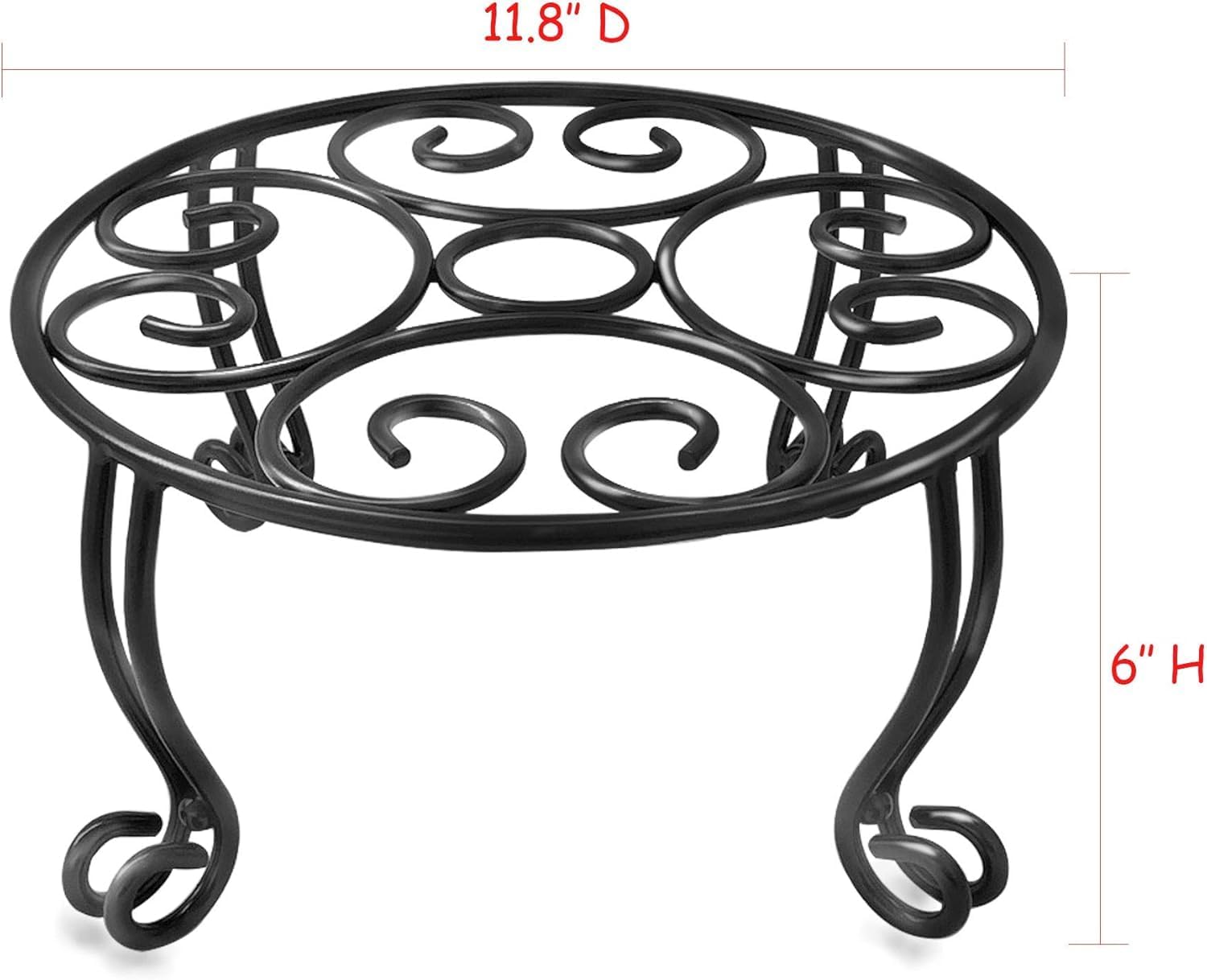 TREEZITEK 2 Pack Heavy Duty Iron Plant Stand, 11.8'' Diameter, 6'' Tall, Black, Powder Coated, Round, Sturdy & Stable, Indoor/Outdoor