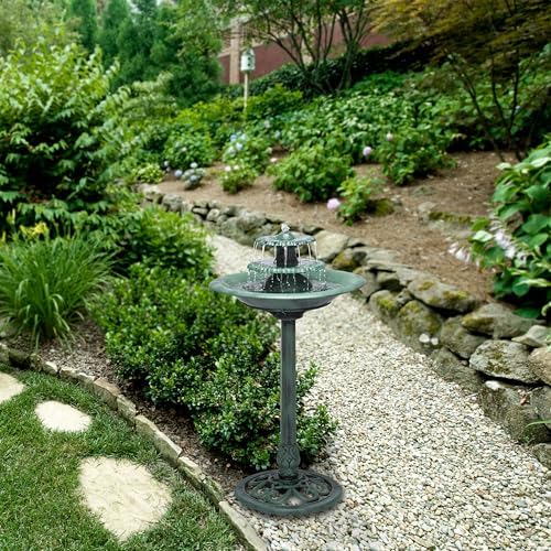 Alpine Corporation 35" Tall 3-Tier Outdoor Pedestal Water Fountain – Durable Resin Cascading Water Feature and Birdbath for Garden, Patio, Deck
