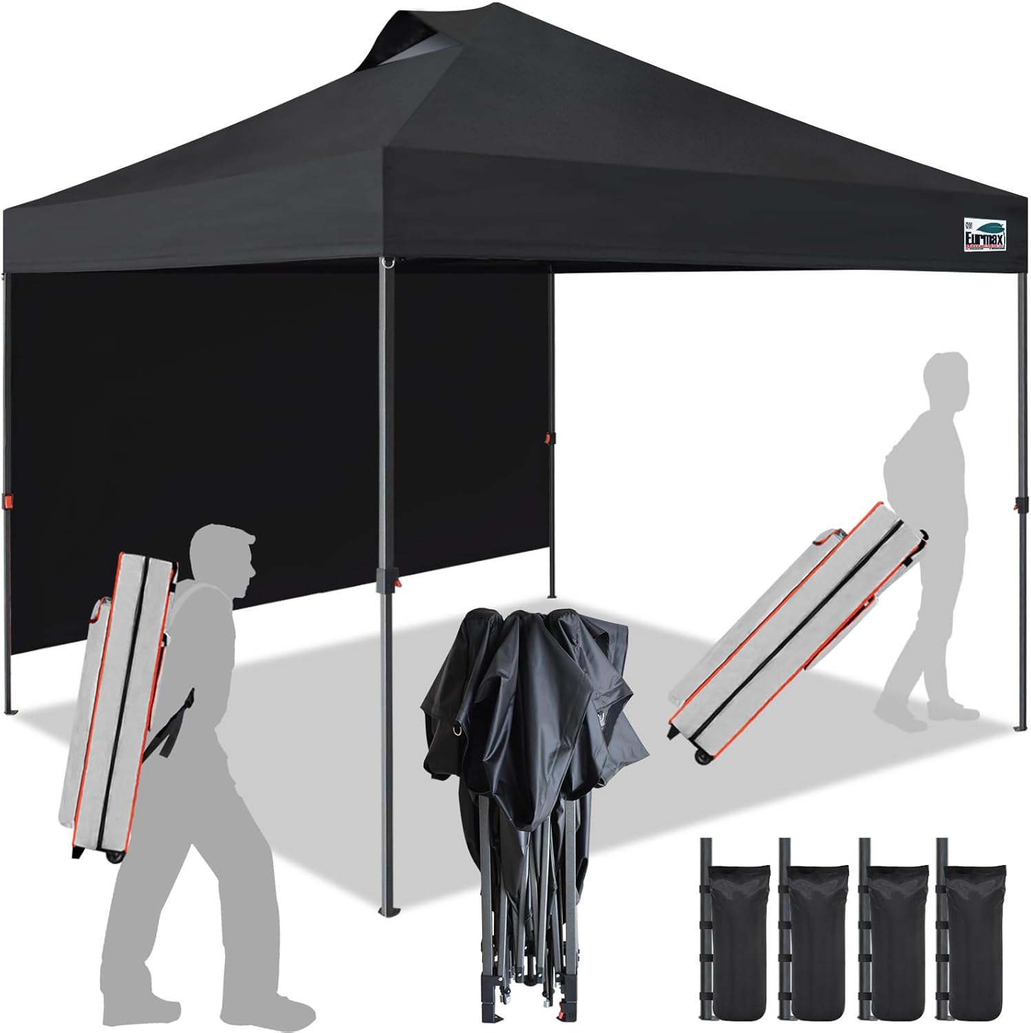 Eurmax USA 10x10 Pop Up Canopy Tent,Commercial Tent with Patented No-Tip Rolling Bag,4 Zippered Removable Walls,UV & Water Resistant Canopy Top,Heavy Duty Outdoor Gazebo,Instant Shelter(White)