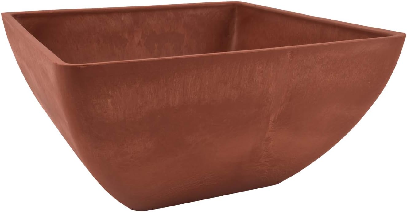 PSW Pot Collection 12x6 inch Plastic/Stone/Wood Composite Square Planter – No Drainage Hole (Drillable), Modern Indoor/Outer Pot for Flowers, Foliage, Succulents, Fairy Gardens, Dark Charcoal