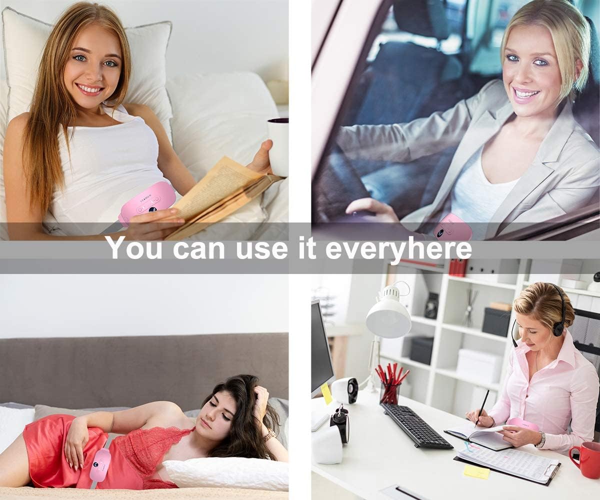 Portable Cordless Heating Pad, Electric Waist Belt Device, Fast Heating Pad with 3 Heat Levels and 3 Massage Modes, Back or Belly Heating Pad