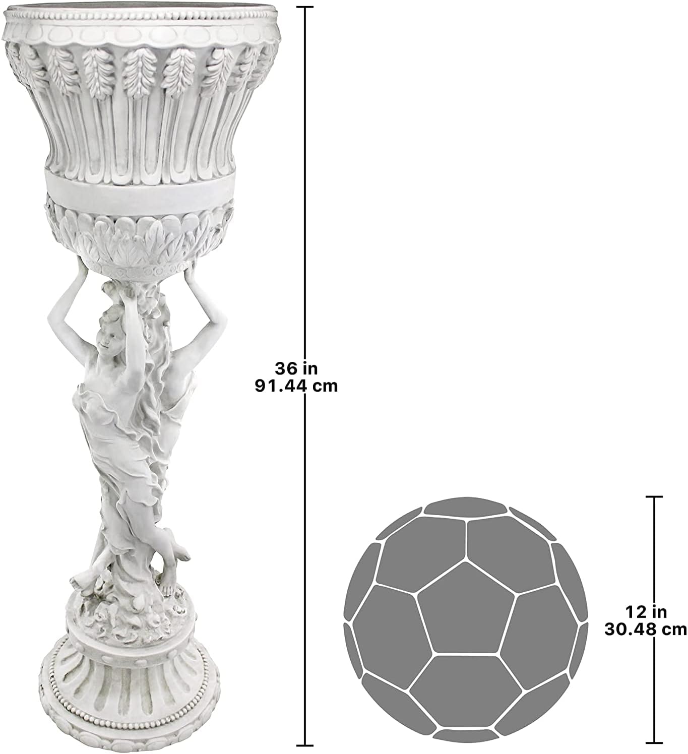 Design Toscano Les Filles Joyeuses Dancing Maidens Pedestal Column Plant Stand with Urn, 36 Inch Tall, Cast Stone Resin, Antique Stone Finish