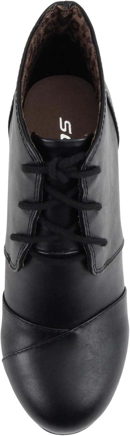 Soda “REX” ~ Women Lace Up Rounded Toe Low Wedge Ankle Bootie
