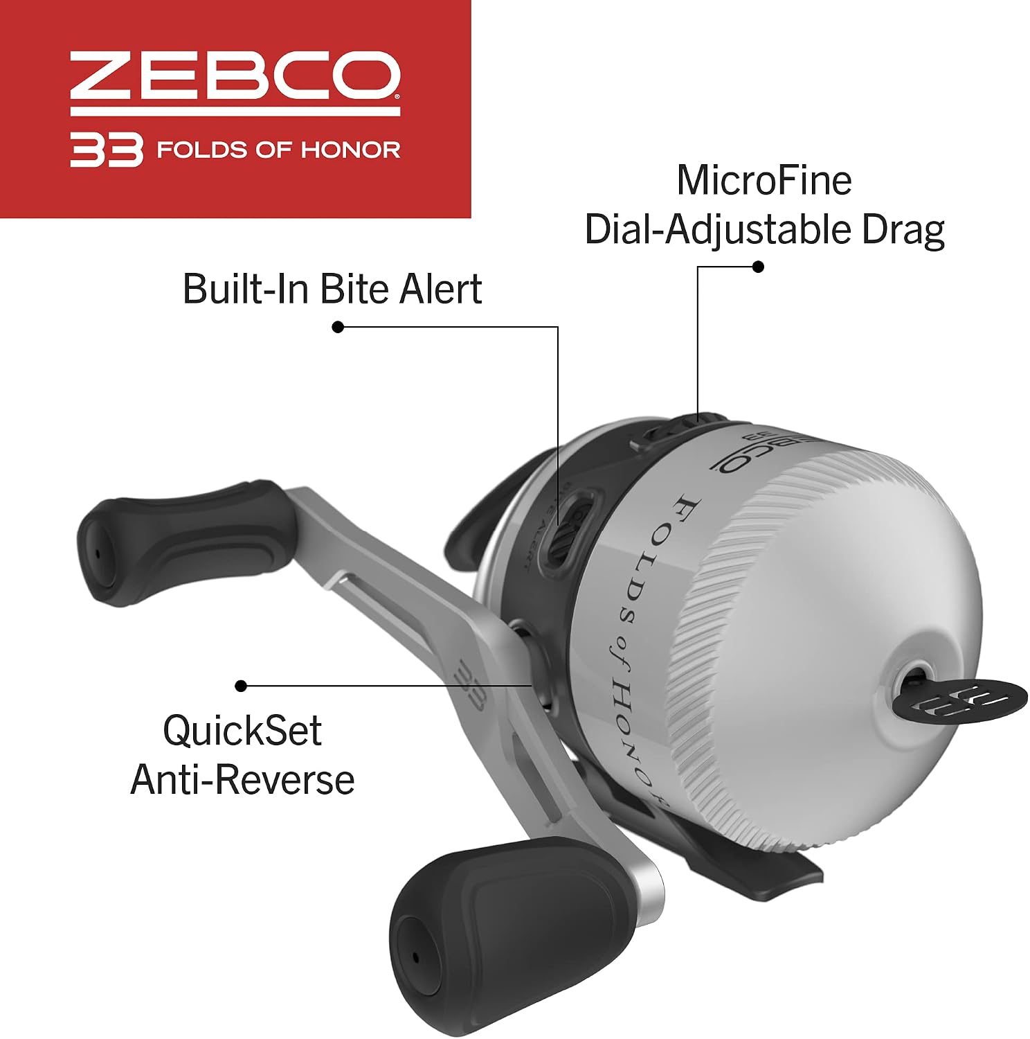 Zebco 33 Folds of Honor Spincast Reel and 2-Piece Fishing Rod Combo, 6-Foot Fiberglass Rod, Quickset Anti-Reverse Fishing Reel with Bite Alert
