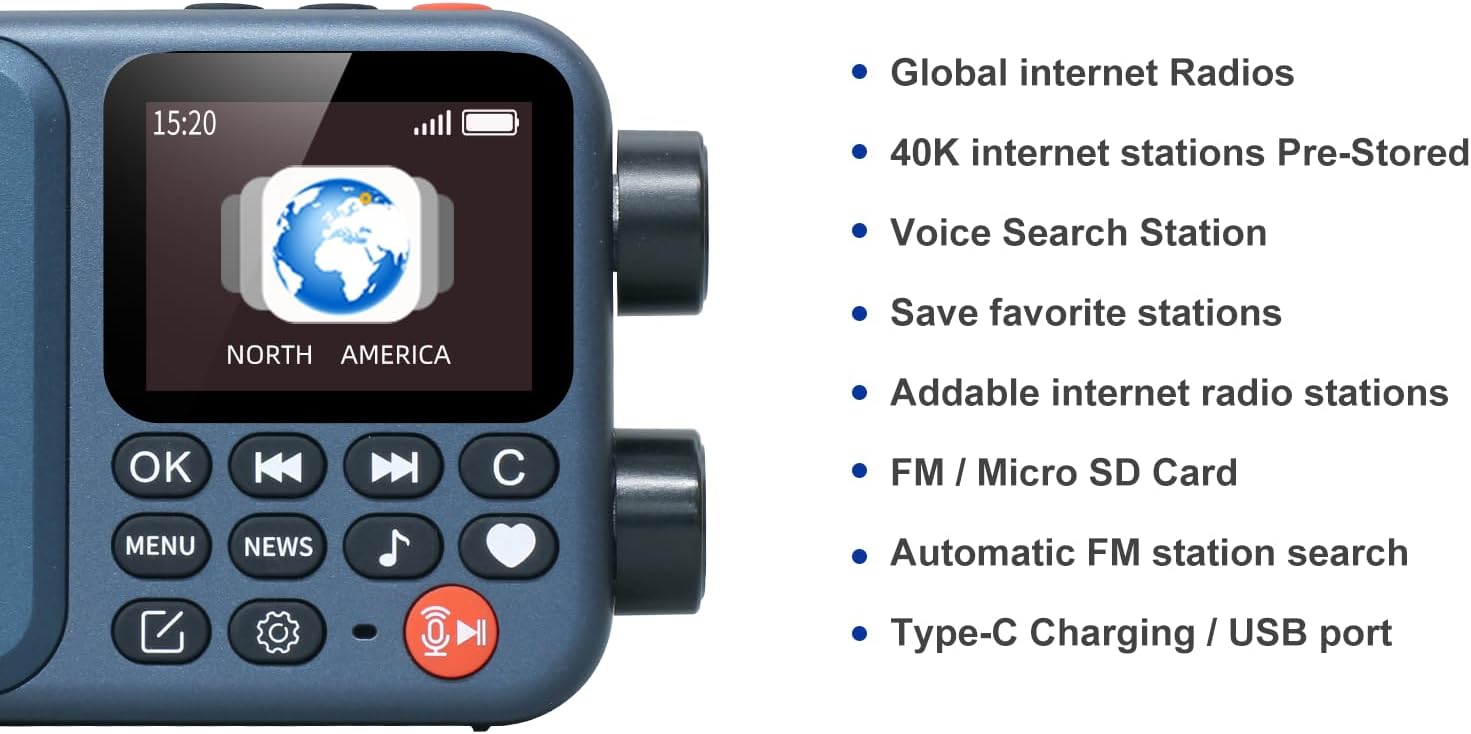 Choyong A8W Portable Smart Internet Radio for Home with WiFi,FM World Radio | 40k+ Internet Radio Stations receiver,Pocket Smart Radio with 4G,TF Card