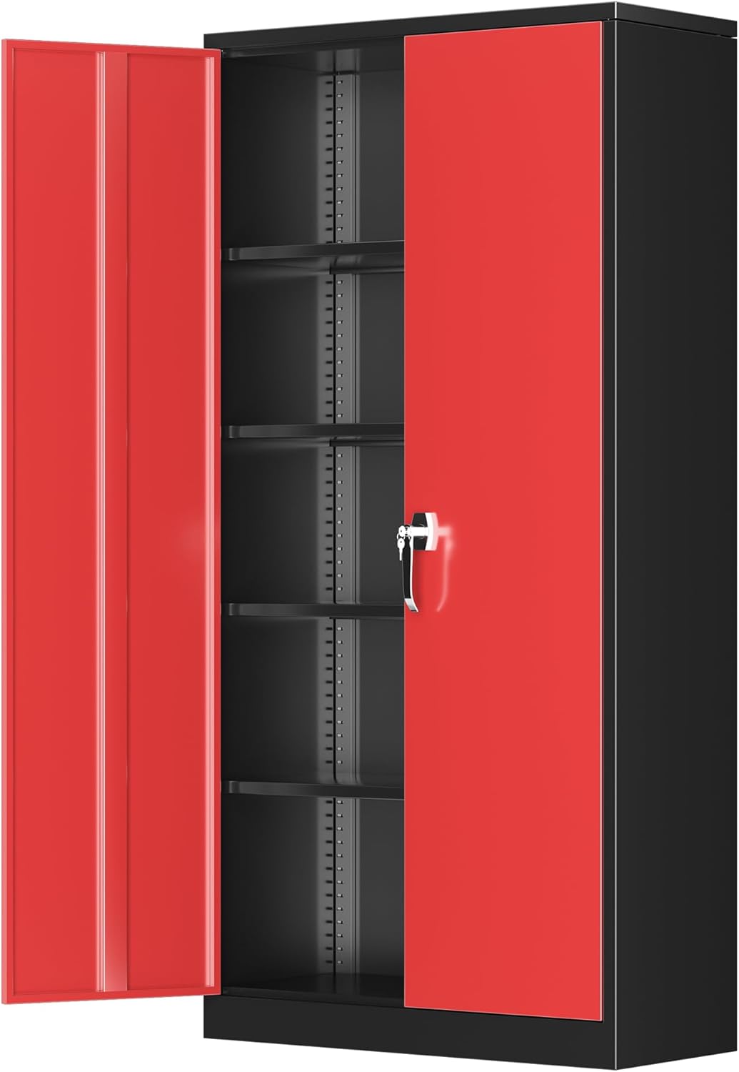 Greenvelly Steel SnapIt Storage Cabinet, 72" Locking Metal Garage Storage Cabinet with 4 Adjustable Shelves, 2 Doors and Lock for File, Office, Garage