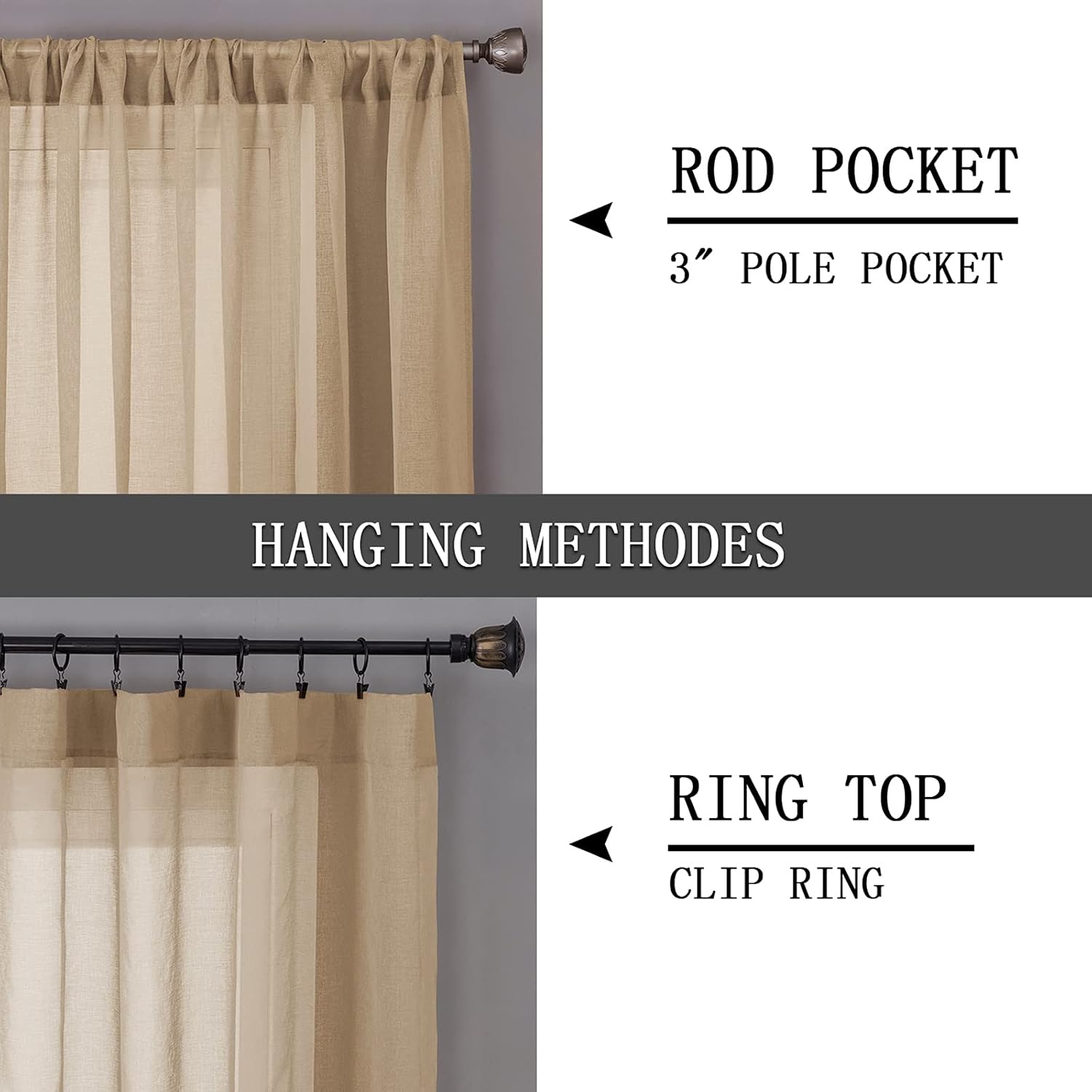 Tollpiz Sheer Curtain Linen Textured Living Room Curtains Sheer Light Filtering Rod Pocket Voile Curtain for Bedroom, 54 x 72 inches Long, White