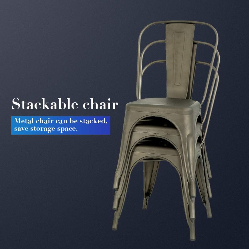 FDW | Metal Dining Chairs | Set of 4, Black | 330lbs Load | Stackable Tolix Side Chairs with Backrest | Non-Slip Feet | Indoor/Outdoor Use | Ideal for Kitchen & Restaurants