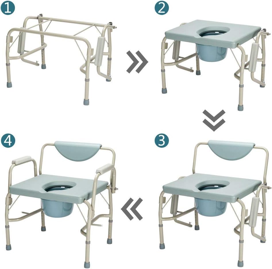 Mefeir 550 lbs Heavy Duty Drop Arm Medical Bedside Commode Chair, Homecare Toilet Seat with Safety Steel Frame, 6 Quart Capacity Pail