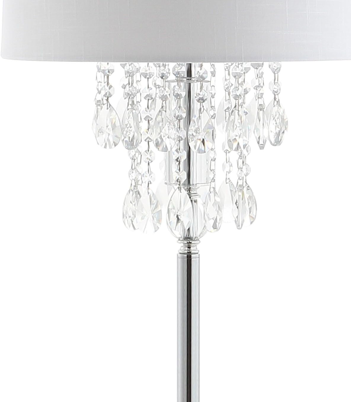 JONATHAN Y Abigail 61" Crystal Metal LED Floor Lamp, Clear/Chrome | Chandelier Style, Contemporary Glam Design, White Linen Drum Shade, Rotary Switch