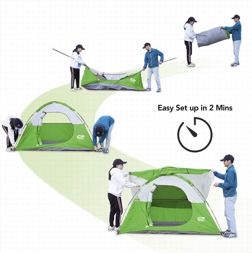 CAMPROS CP 3 Person Tent, Waterproof Dome Tents for Camping with Rainfly