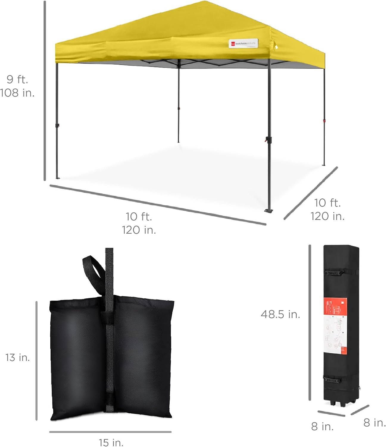 Best Choice Products 10x10ft Pop Up Canopy Tent, Outdoor Shade, 1 Person 1 Minute Set Up, Carry Case, 4 Weight Bags - White
