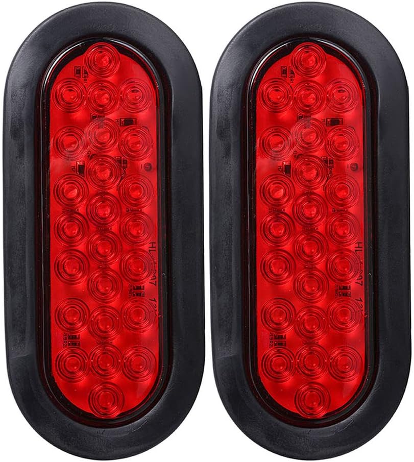 2Pcs 6" Oval Trailer Tail Lights Red 24 LED Stop Turn Brake Light | Trailer Marker Lights Stop Turn Tail Light Flush Mount for RV Truck Boat Trailer