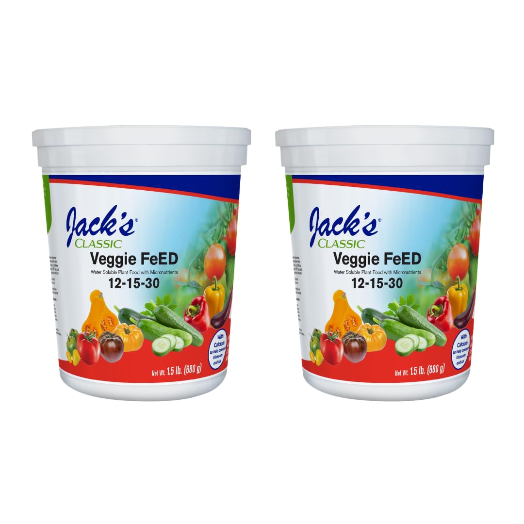 Jack's Classic 12-15-30 Veggie Feed Water-Soluble Fertilizer, 1.5lb | Powdered, Targeted Micronutrient Package, for Vigorous Plant Growth and Abundant Fruit Set, Liquid Root & Foliar Feeding