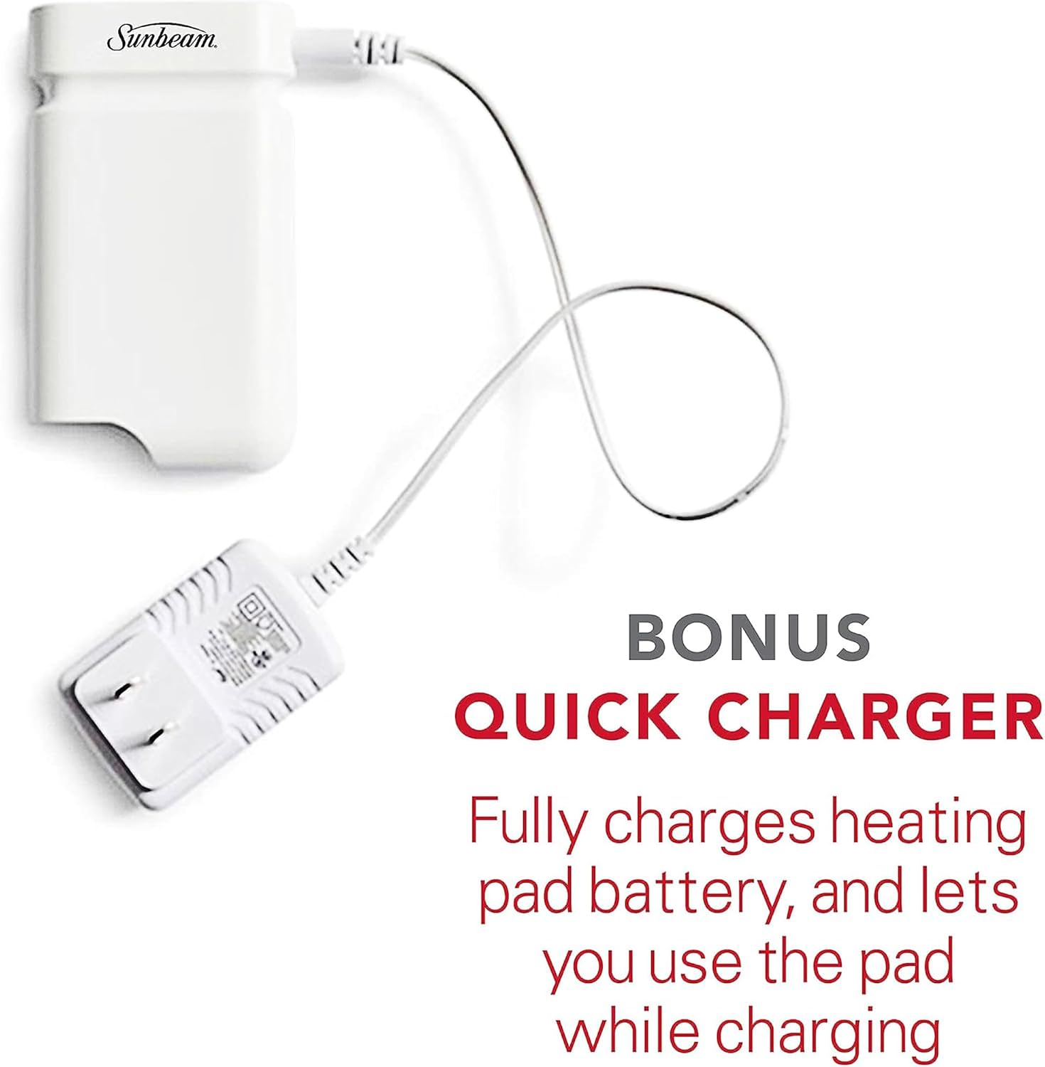 Sunbeam Cordless Rechargeable Heating Pad, Portable 9.5" x 12", Machine-Washable, Pain Relief for Back, Shoulder, Neck, and Period Cramp Pain Relief
