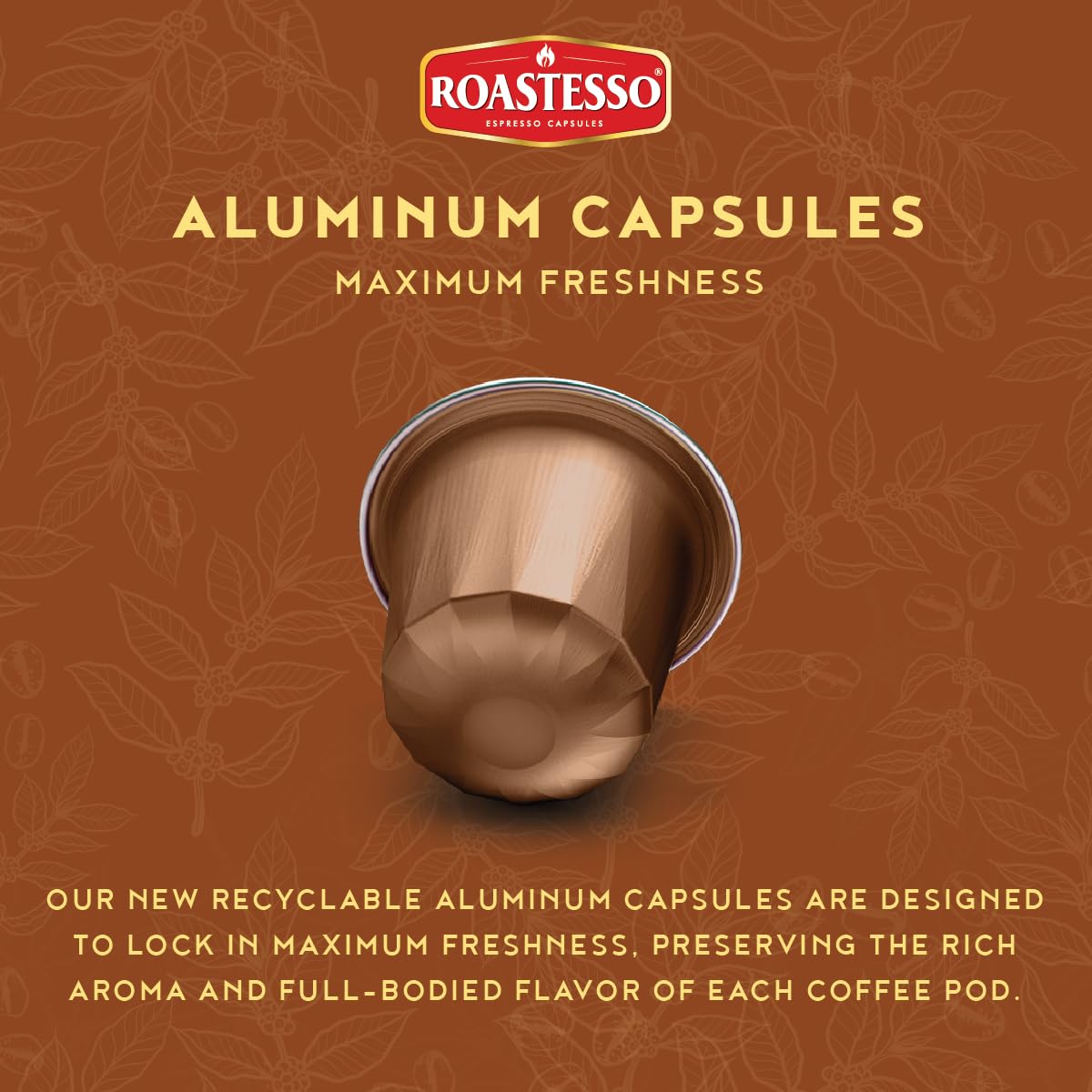 Roastesso, Aluminum Espresso Capsules, Flavors Variety Pack, Natural Flavored Coffee Pods with French Vanilla, Caramel, Chocolate & Hazelnut