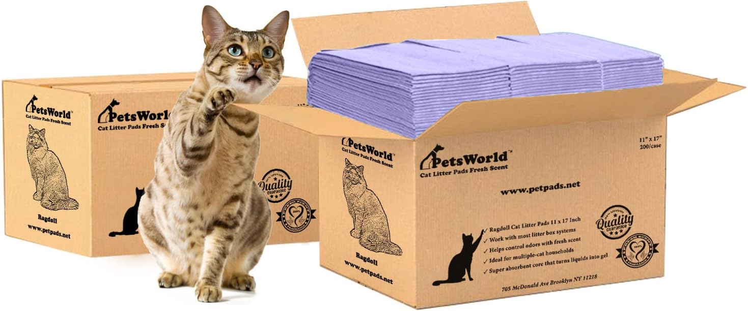 PetsWorld Universal Fit Cat Pad Refills for Litter Box, Fresh Scent, Odor Control, Pack of 200