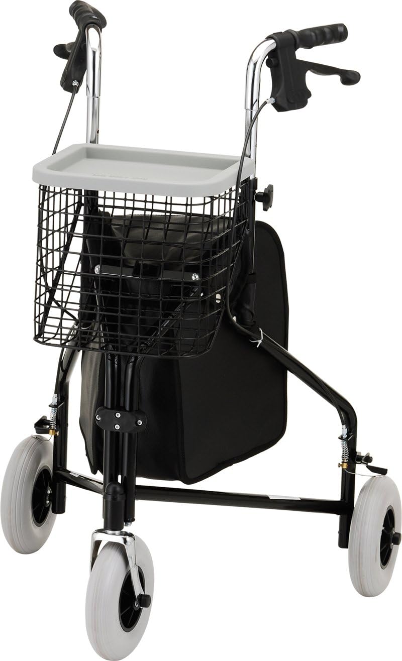 NOVA Traveler Folding 3-Wheel Walker with Tray, Basket, Pouch & Cup Holder, Lightweight Mobility Aid for Seniors & Adults, 8” All-Terrain Wheels for Tight Spaces & Travel, Sky Blue
