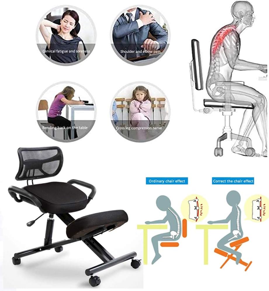 APOE Ergonomic Kneeling Chair with Back Support, Posture Correction Knee Chair for Home Office with Adjustable Height Cushion