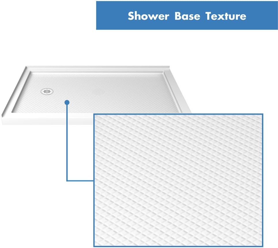 DreamLine SlimLine 34 in. D x 48 in. W x 2 3/4 in. H Right Drain Double Threshold Shower Base in White, DLT-1034482