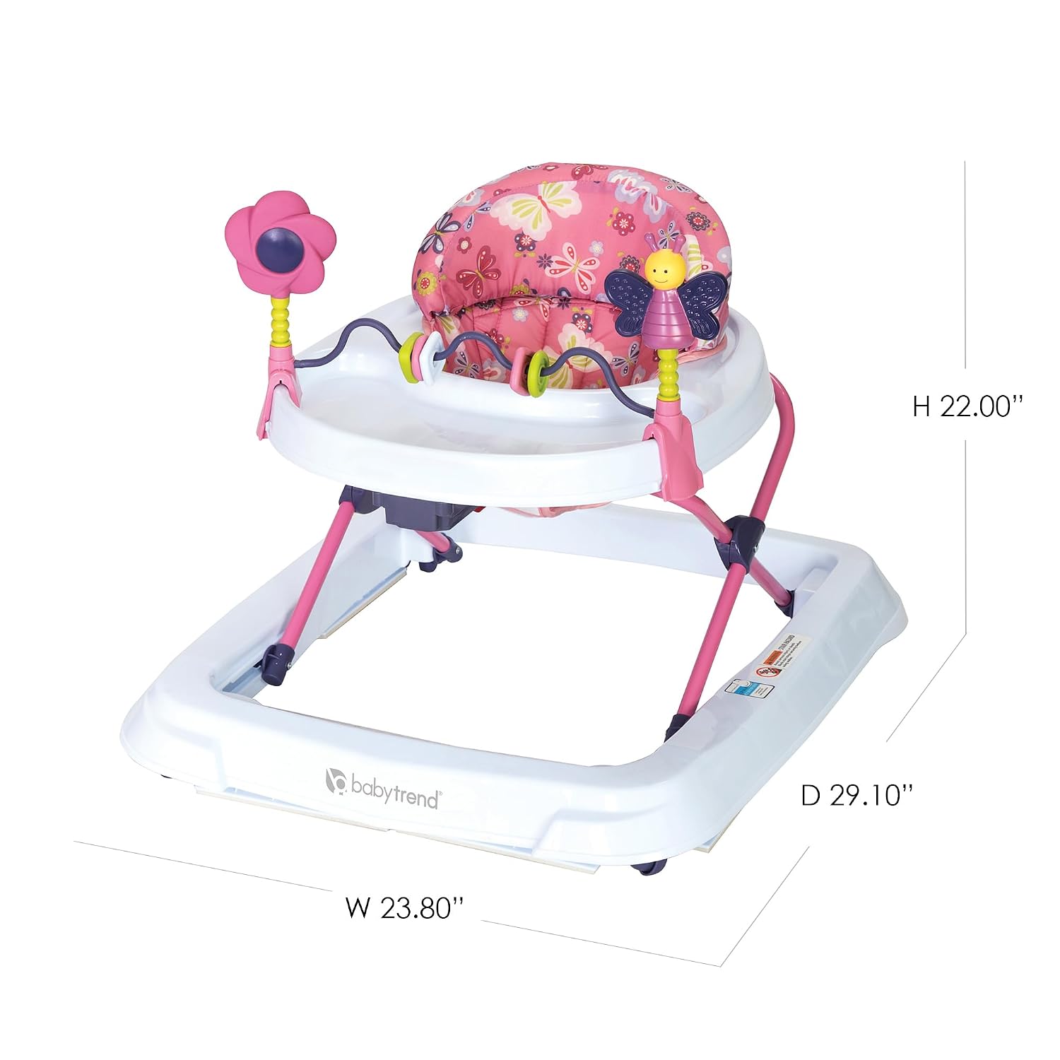 Smart Steps Trend Activity Walker with Removeable Toy Bar, Multi-Directional Front Wheels, Tray, Adjustable Height and Flat Fold Frame for Storage, Ages 6 Months +, Emily Pink