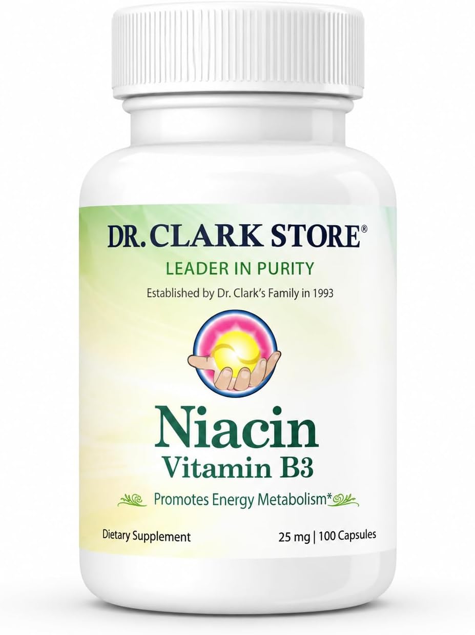 Dr Clark Niacin (Vitamin B3) Supplement – 25mg, 100 Gelatin Capsules, Supports Circulation & Healthy Cholesterol Levels
