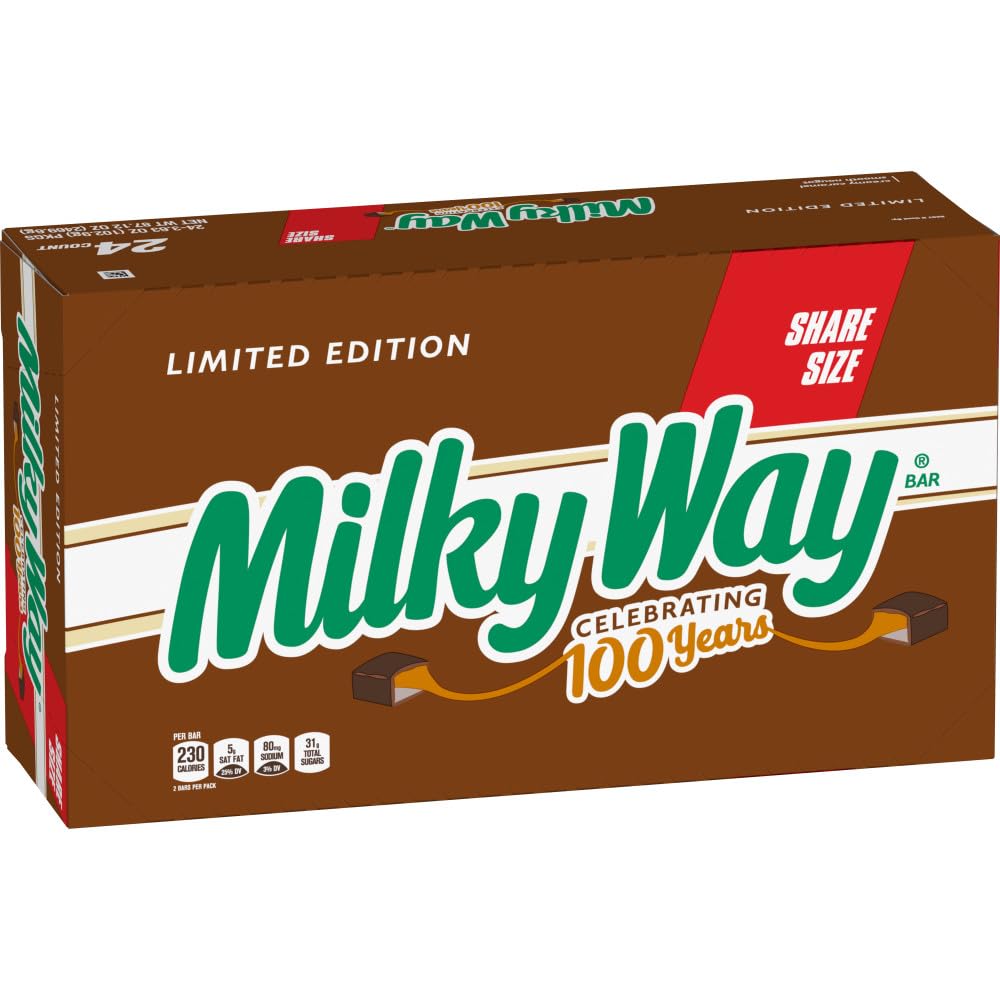 MILKY WAY Milk Chocolate Candy Bars Snacks, Bulk Candy Bars, 3.63 oz 24ct | Milk chocolate candy bars with caramel and nougat; bulk chocolate candy snacks, bulk candy bars, 3.63 oz share size