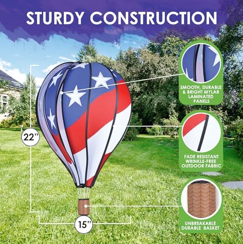 Hot Air Balloon Hanging Garden Spinner 22" - Vibrant Patriotic Design, Weather-Resistant Outdoor Decor, Durable & Lightweight for Patios, Yards