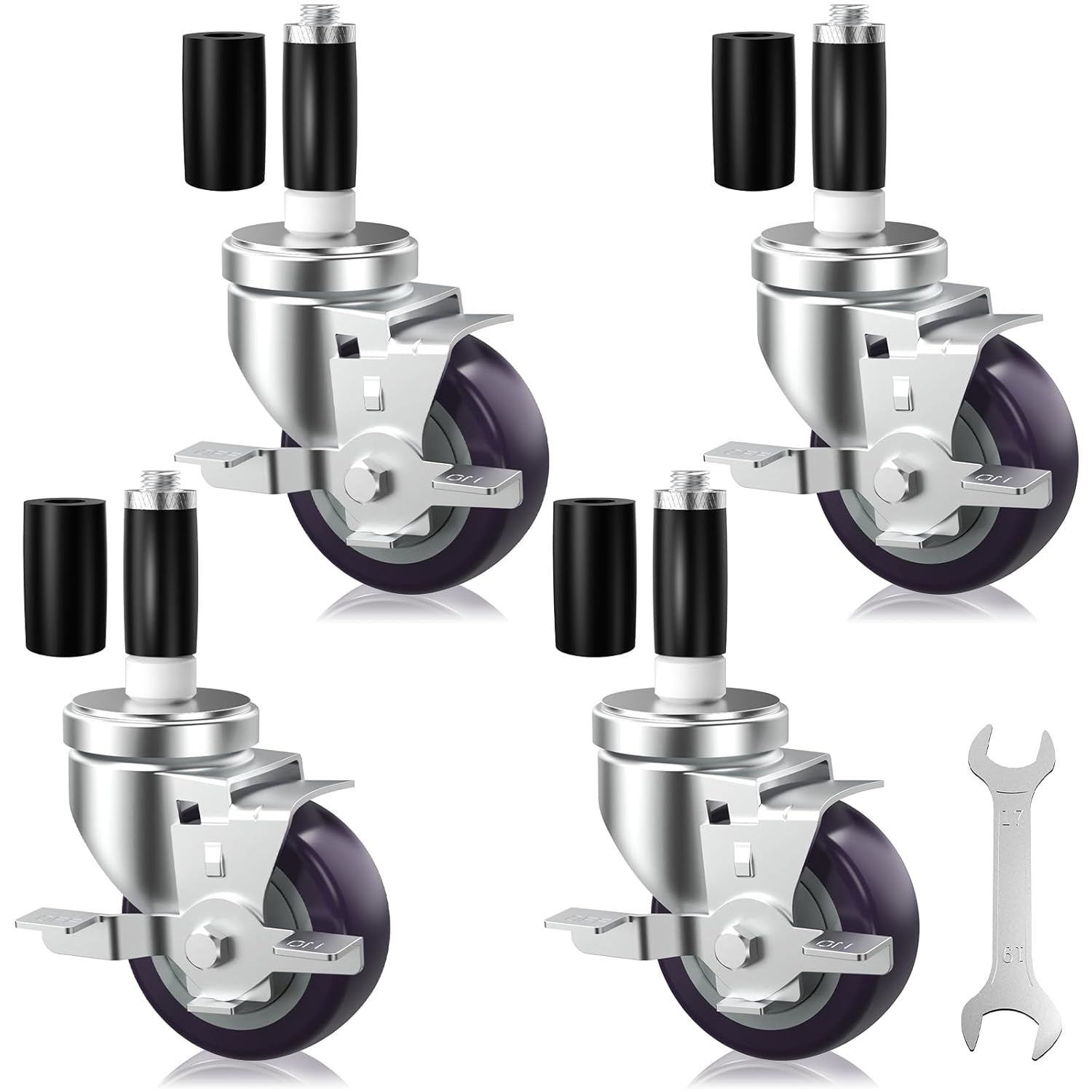 4 Inch Expanding Stem Caster Set of 4 for Stainless Steel Table