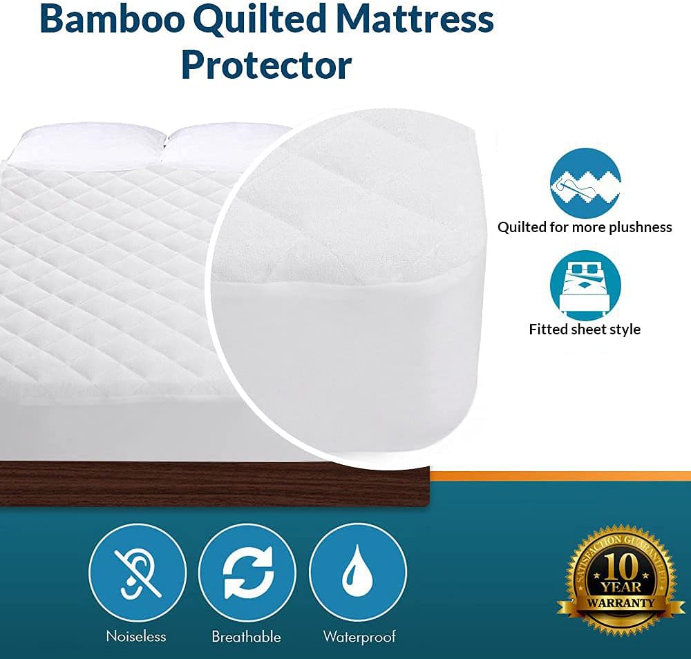 PlushDeluxe Bamboo Waterproof Mattress Protector, Queen Size, Ultra Soft