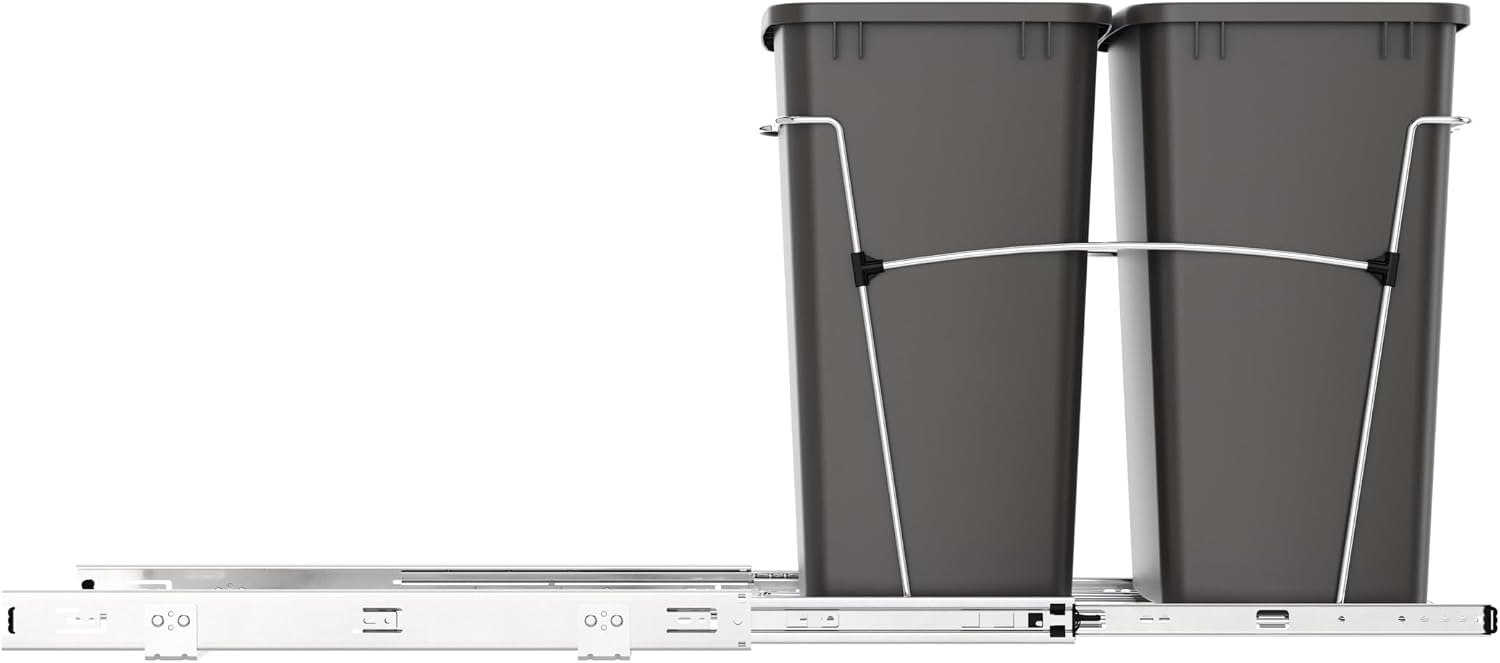 Rev-A-Shelf Double Pullout Garbage Trash Cans for Kitchen Cabinets, 35 Qt