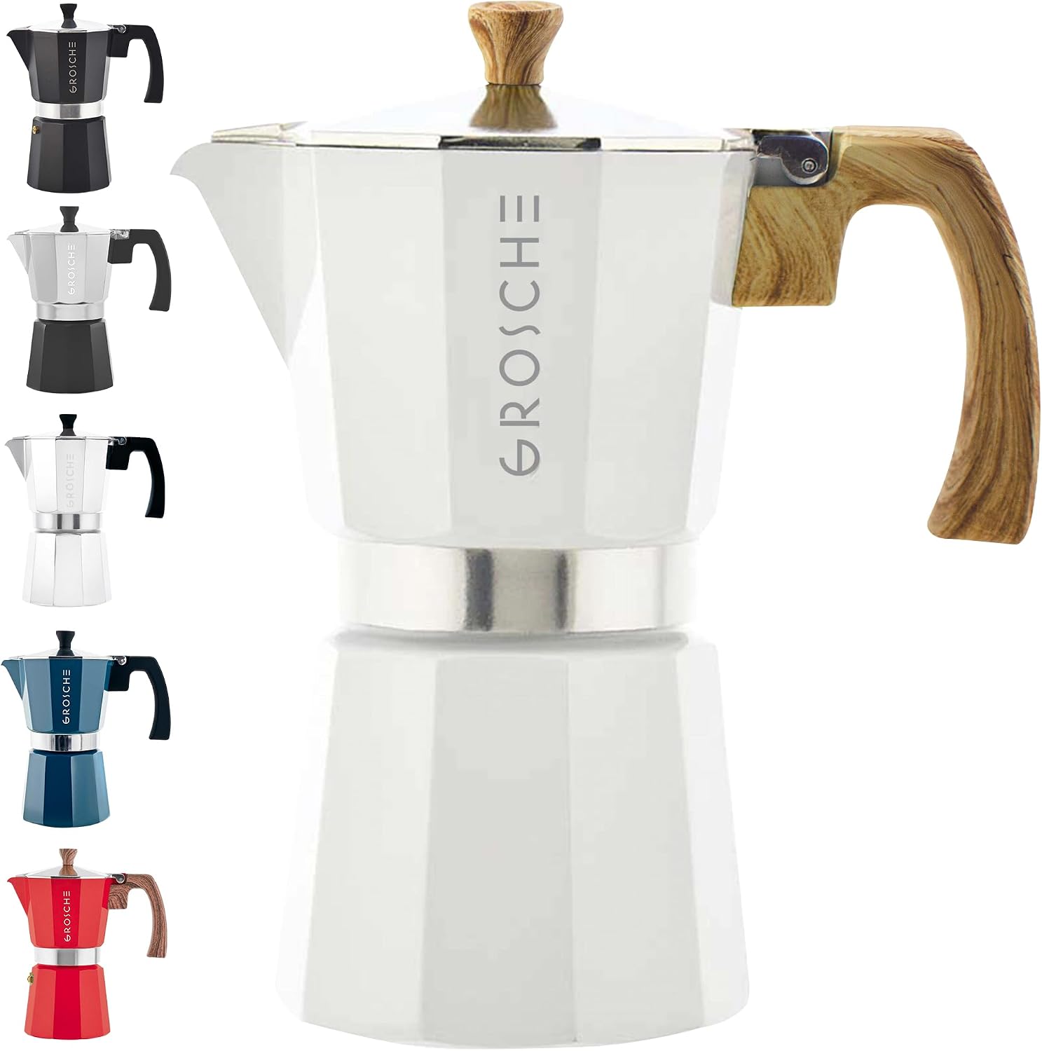 GROSCHE Milano Moka Pot | 9 Espresso Cup - 15.2 oz | Stovetop Espresso Percolator & Coffee Maker – Portable, Ideal for Home and Camping | Cuban Coffee Maker And Italian Moka Pot For Stovetop Espresso; For Gas, Electric, And Propane Stoves With A Soft-Tou…