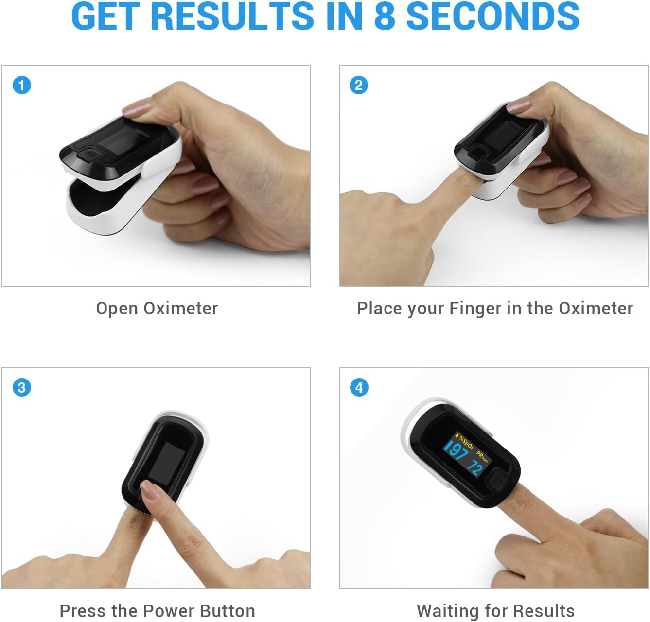 OLED Finger Pulse Oximeter, O2 Meter, Dual Color White/Black