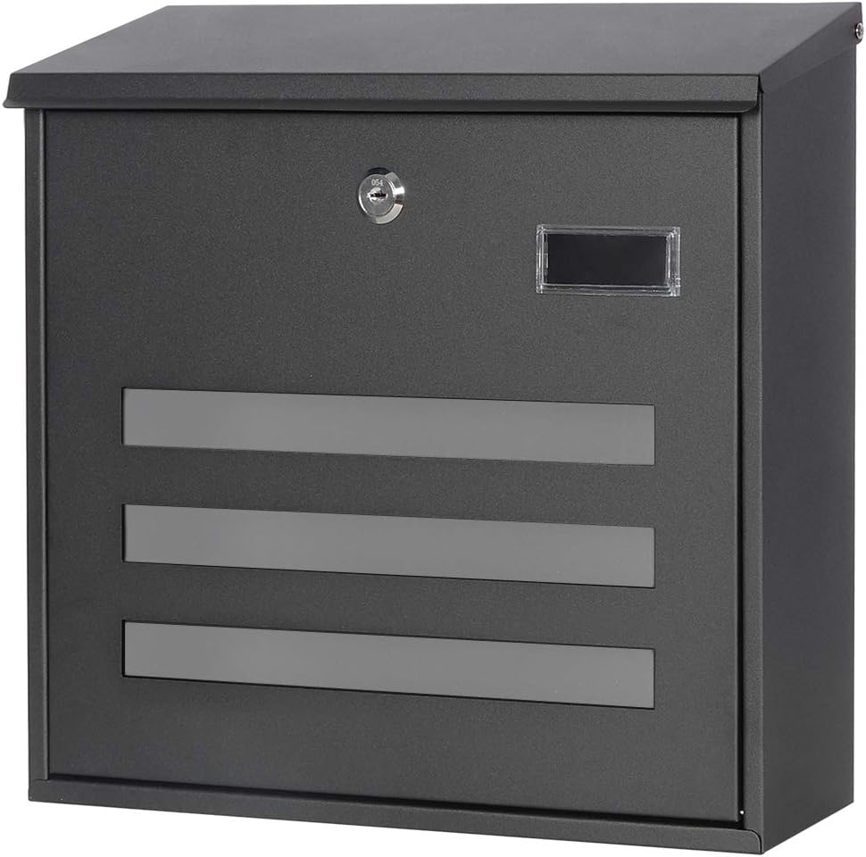 Decaller Large Capacity Mailbox with Key Lock, Wall Mount Metal Mail Box with Newspaper Compartment for Outside, 14.4" x 13" x 4.2", 938 Black