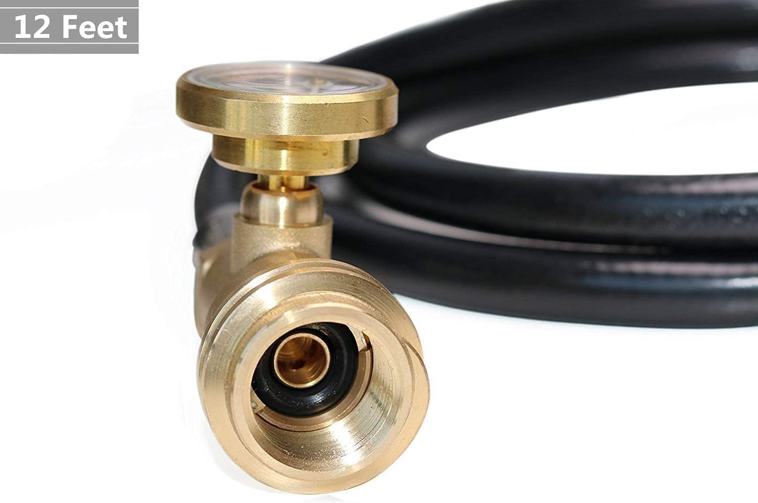 12 Feet Propane Hose Extension with Gauge and POL to QCC1 Adapter for Grill