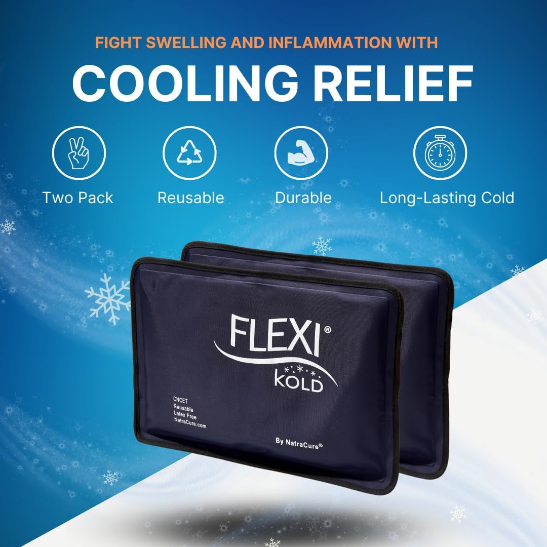 FlexiKold Gel Ice Packs (Standard Large: 10.5" x 14.5") for Injuries Reusable, Back Pain Relief, Knee Wrap, After Surgery, Ice Pack for Knee, Shoulder - 6300-COLD by NatraCure