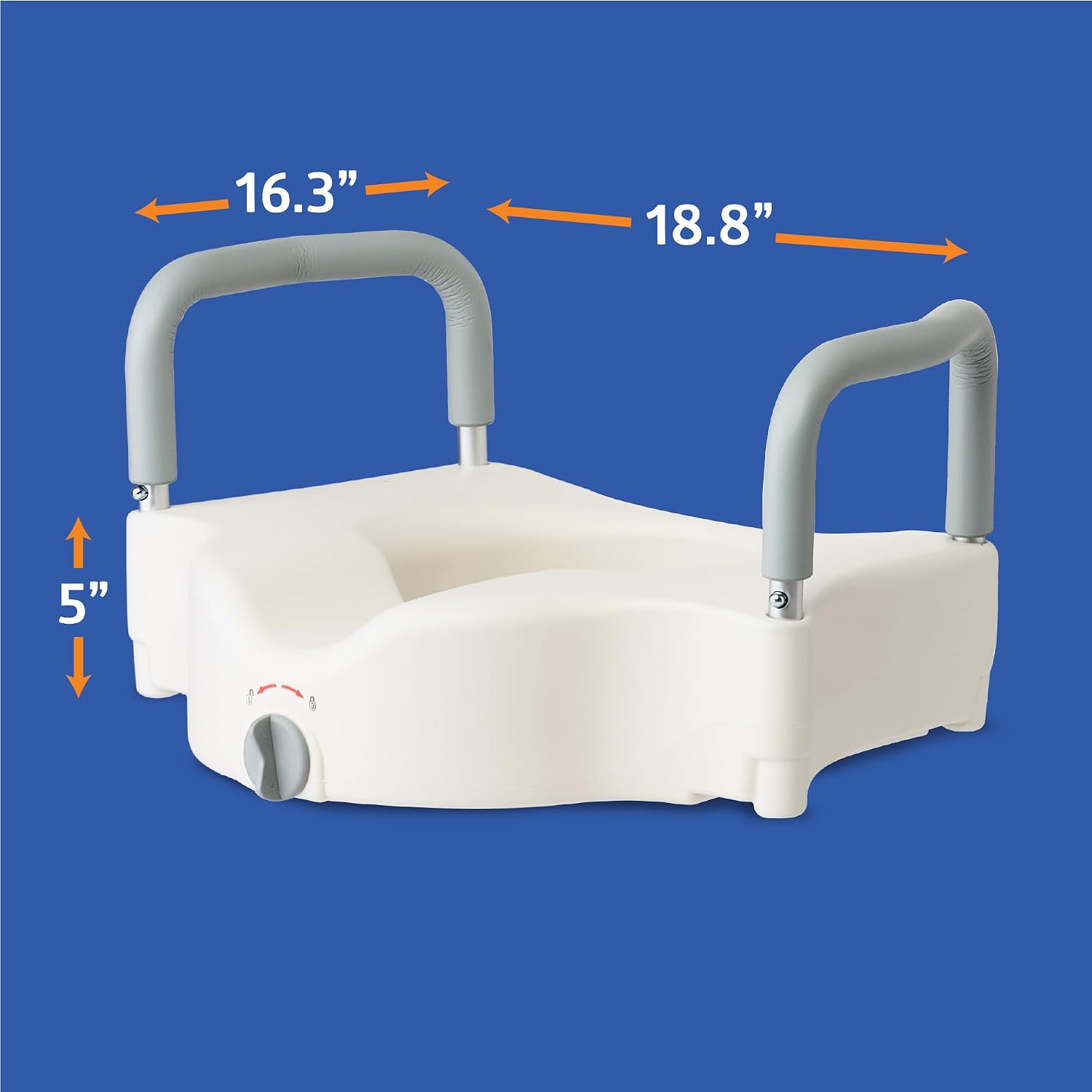 Medline 5" Standard Raised Locking Toilet Seat, 400 lb Capacity | Toilet Riser with Removable Padded Arms, Fits Most Standard Toilets, No Lid, Medical Seat For Adults and Elderly