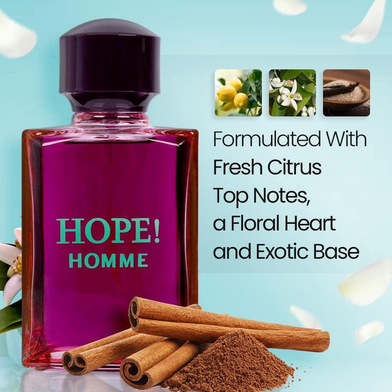 NovoGlow Hope Homme for Men - 100ml Eau De Parfum Spray for Men - Spicy Floral & Intense Fragrance, Warm Scent That Lasts All Day
