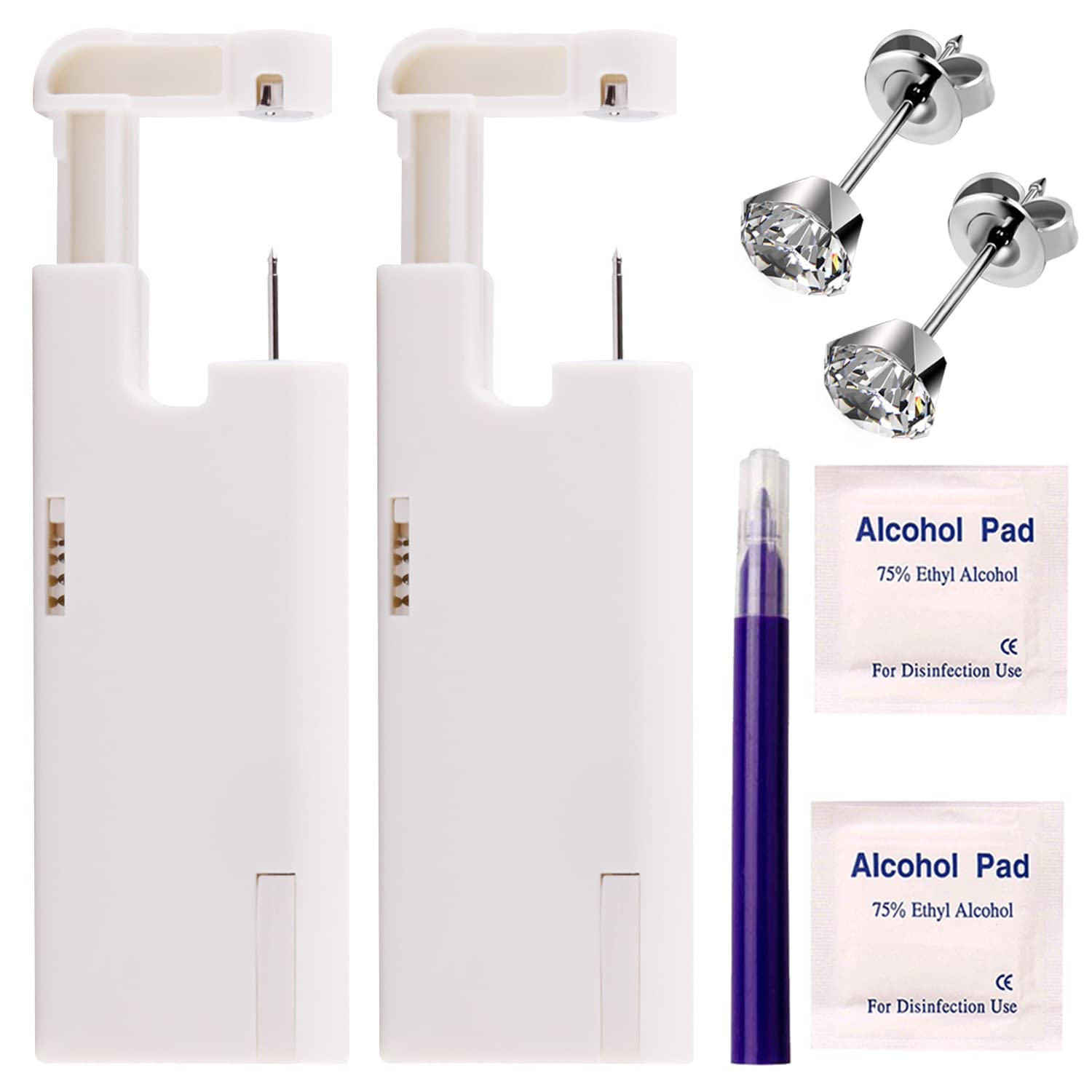 2Pcs Ear Piercing Kit Automatic and Painless Ear Nail Gun Disposable Aseptic Household Ear Piercing Gun Portable Ear Piercing Gun Group Ear Piercing Tools With Built-in 4mm Hypoallergenic Ear Studs