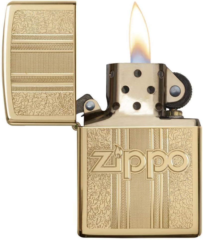 Zippo and Pattern Design High Polish Brass Pocket Lighter, One Size