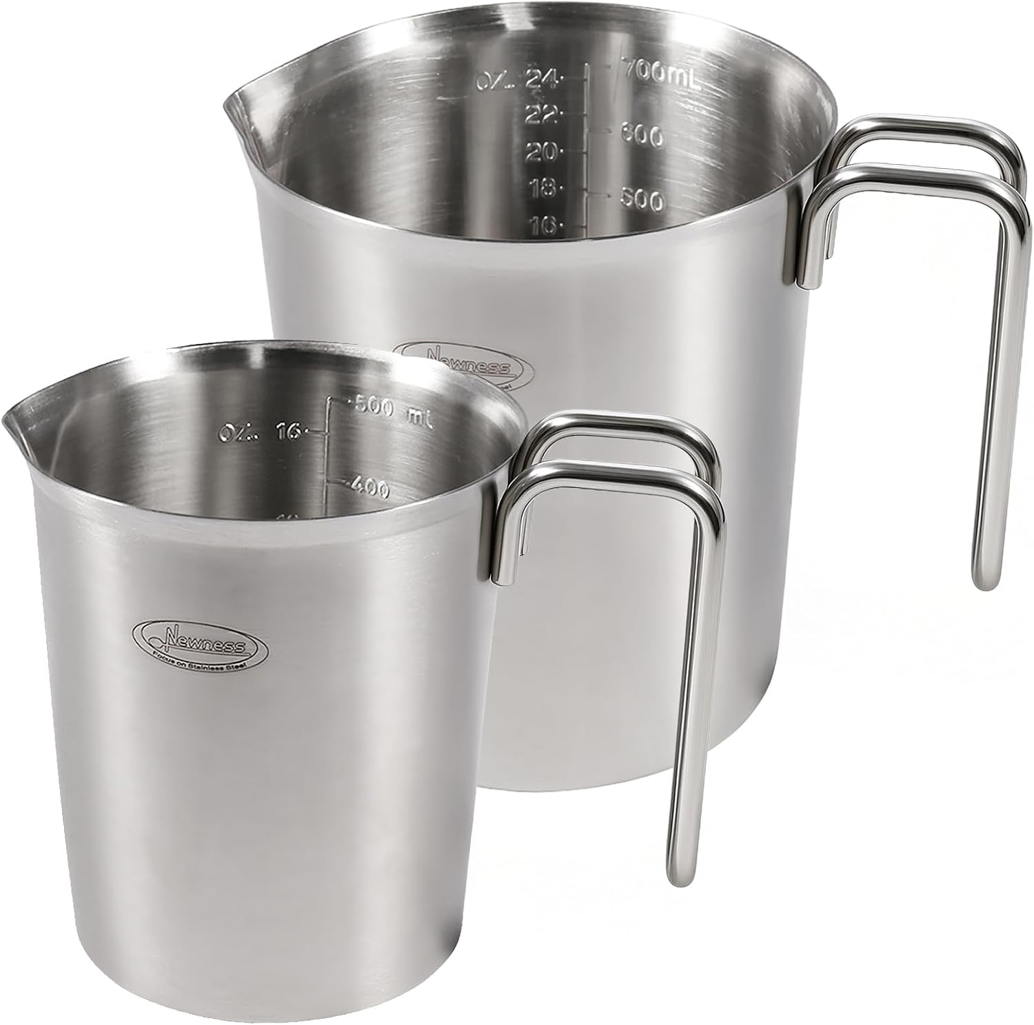 Newness Stainless Steel Measuring Cup, Metal Measuring Cup with Handle (Upgraded, 3 Marking Including Cup/ML/Ounce Scale), 16 Ounces (0.5 Liter, 2 Cup)