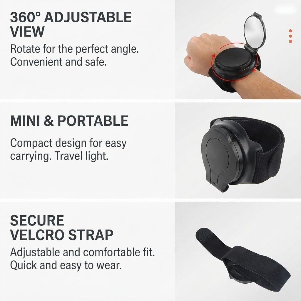 Wrist Mirror for Strider 12 14x 2-in-1 Rocking Bike 2010-2026, 360° Rotating Rear View Mirror with Adjustable Strap